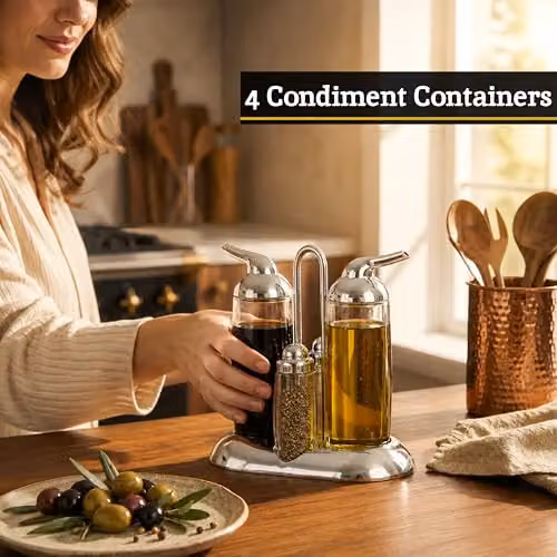 Premier Housewares Vintage Silver and Transparent Glass Oil and Sauce Condiment Pot Set of 4, W: 9 cm, D: 17 cm, H: 18 cm – 5