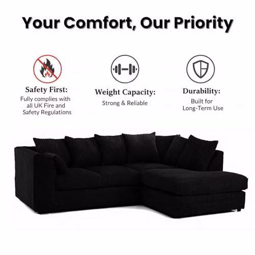 Bliss Furniture Grey Jumbo Cord 4-Seater Right Hand Corner L-Shaped Sofa with Scatter Cushions – 3