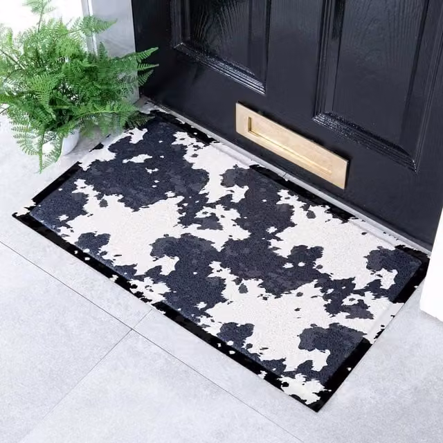 Artsy Mats Black and White Cow Print Indoor Outdoor Mat, W: 40 cm, L: 70 cm