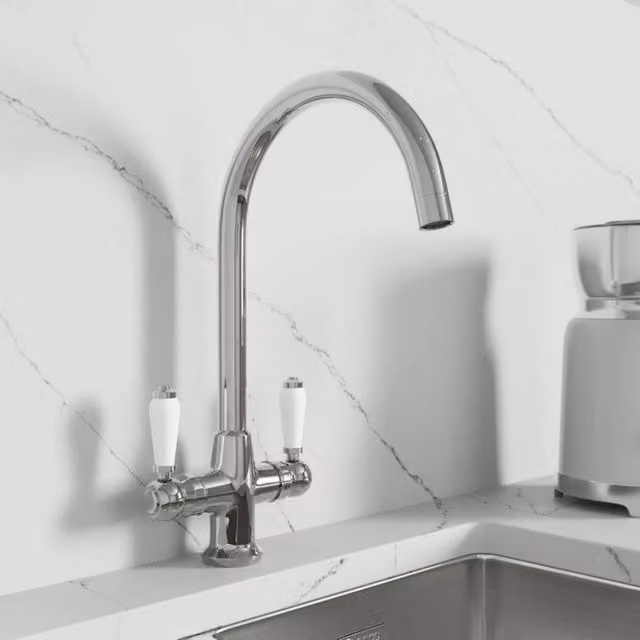 Moritza Brass Kitchen Mixer Tap with Two Handles and Swivel Spout in Chrome