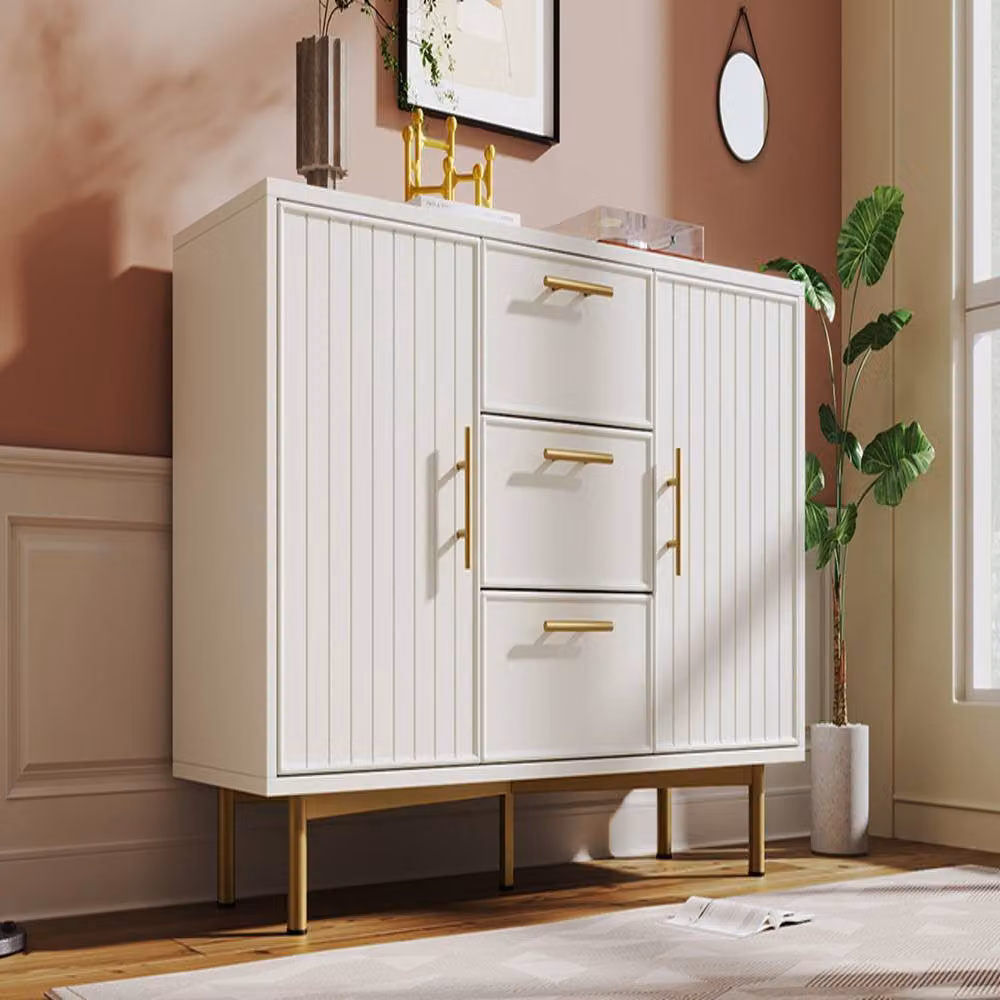 Rolipo Modern White and Gold Sideboard Chest of Drawers – 2