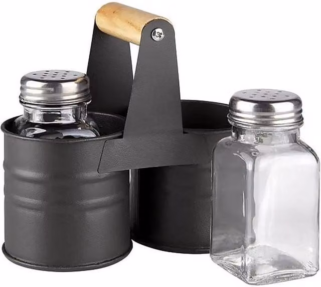SPETLEK Grey Glass and Stainless Steel Salt and Pepper Shaker Set