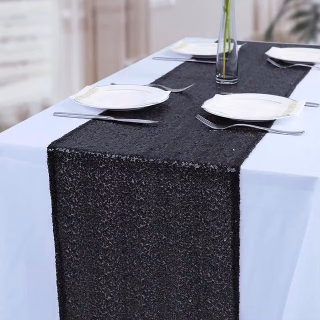 Trimming Shop Neel Blue Glitter Sequin Rectangular Table Runner, W/H: 27.94 x 274.32 cm