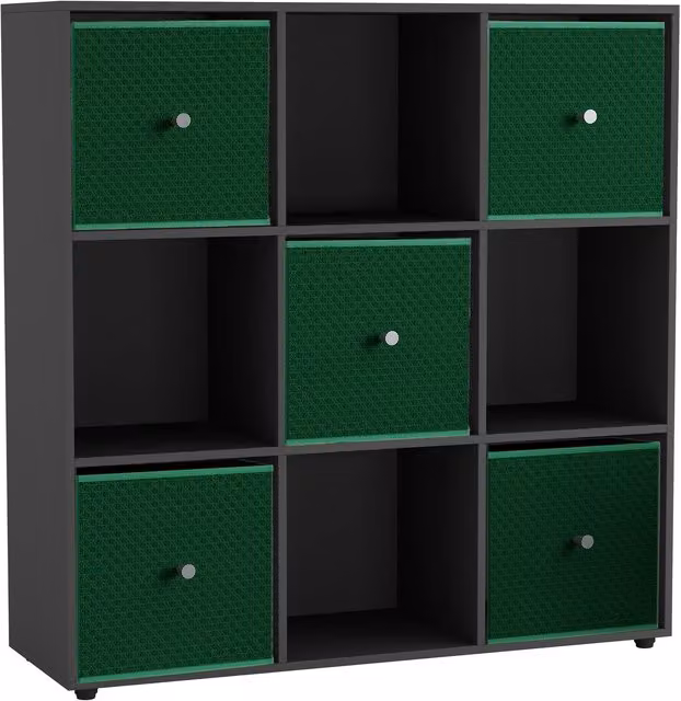URBNLIVING Modern 9 Cube Storage Unit with Drawers in Black and Green