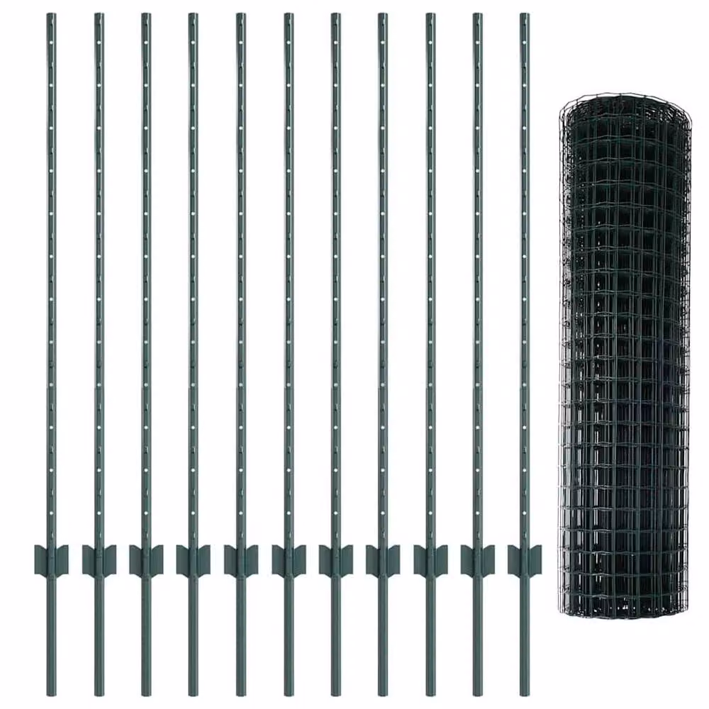 Berkfield Set of 2 Green PVC Coated Metal Garden Fence Panels, W: 25 m, H: 1.2 m – 4