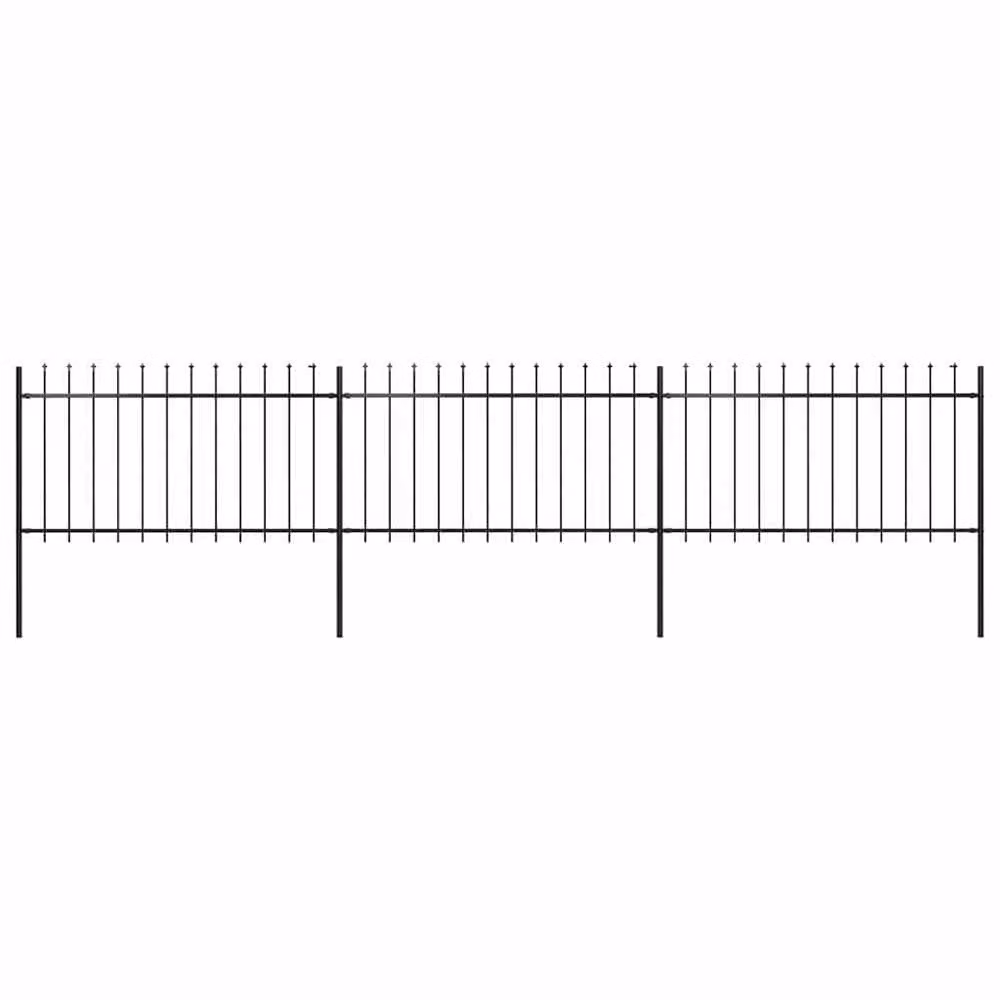 Berkfield Home Elegant Garden Fence with Spear Top, Powder-Coated Steel, Black, W: 5.1 m, H: 1 m