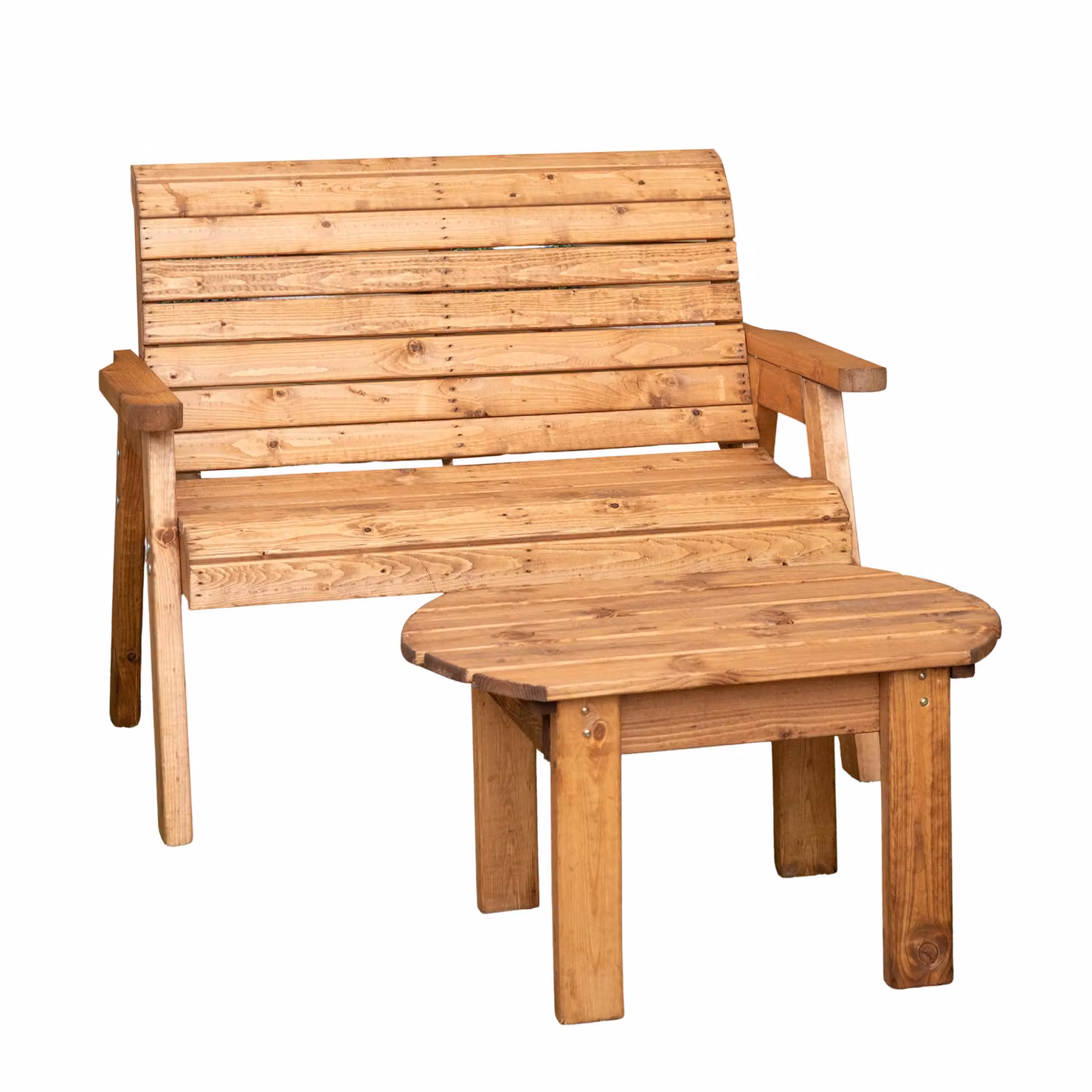 Samuel Alexander Brown Rustic Wooden 2 Seater Garden Bench and Coffee Table Set – 5
