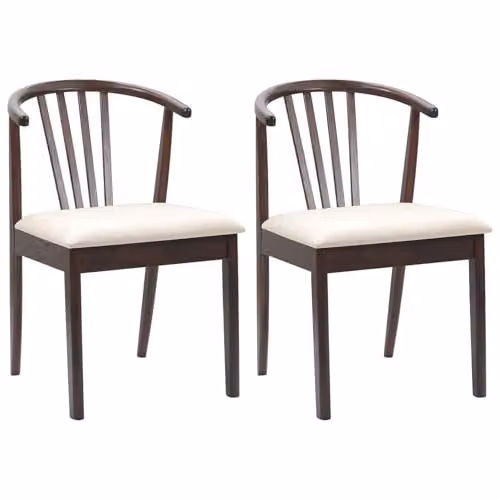 vidaXL Set of 2 Dining Chairs in Brown Solid Rubberwood with Fabric Seats – 1