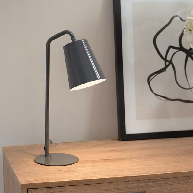 ValueLights Bibi Metal Arched Table Lamp with LED Bulb, Grey