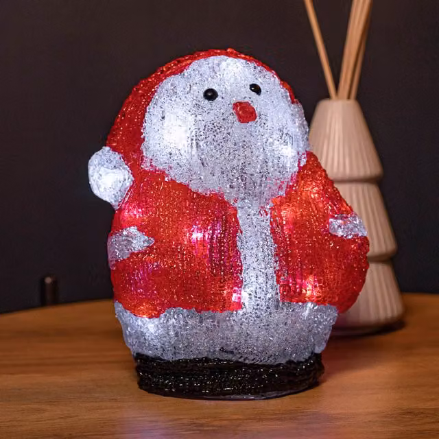 Snowtime Battery Operated Light Up Acrylic Sitting Santa Christmas Decoration with 16 Ice White LEDs, Height: 19 cm