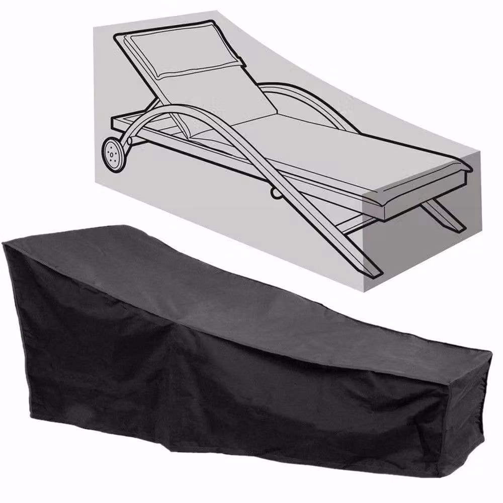 VOGREX Water-Repellent Black PVC Patio Sun Lounger Cover – 4