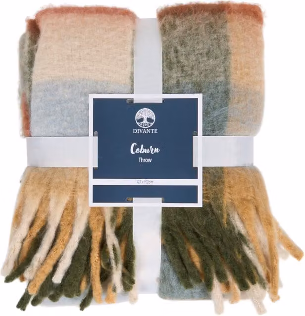 Divante Coburn Check Woven Polyester Throw, Multicolour, W/D: 127 x 127 cm