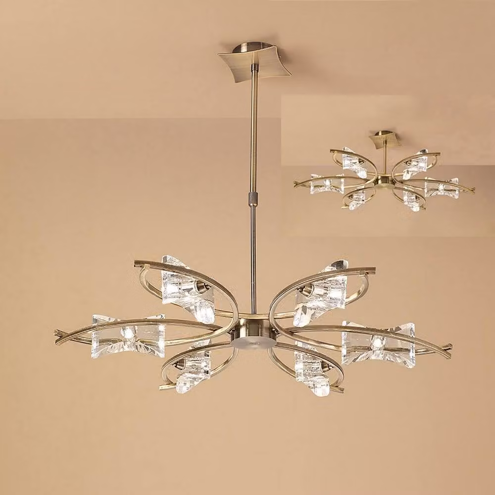 Netlighting Kromo Telescopic Convertible To Semi Flush 6 Light G9 Ceiling Light in Antique Brass and Gold – 2