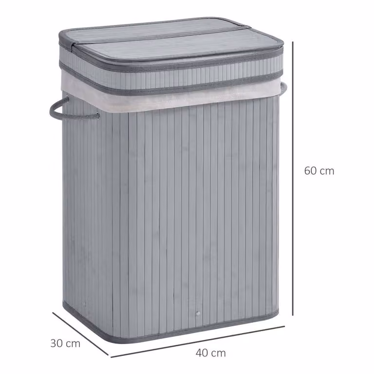 KORVIXA Wooden Laundry Basket with Lid and Removable Bag, Grey, W: 52 cm, D: 32 cm, H: 63 cm