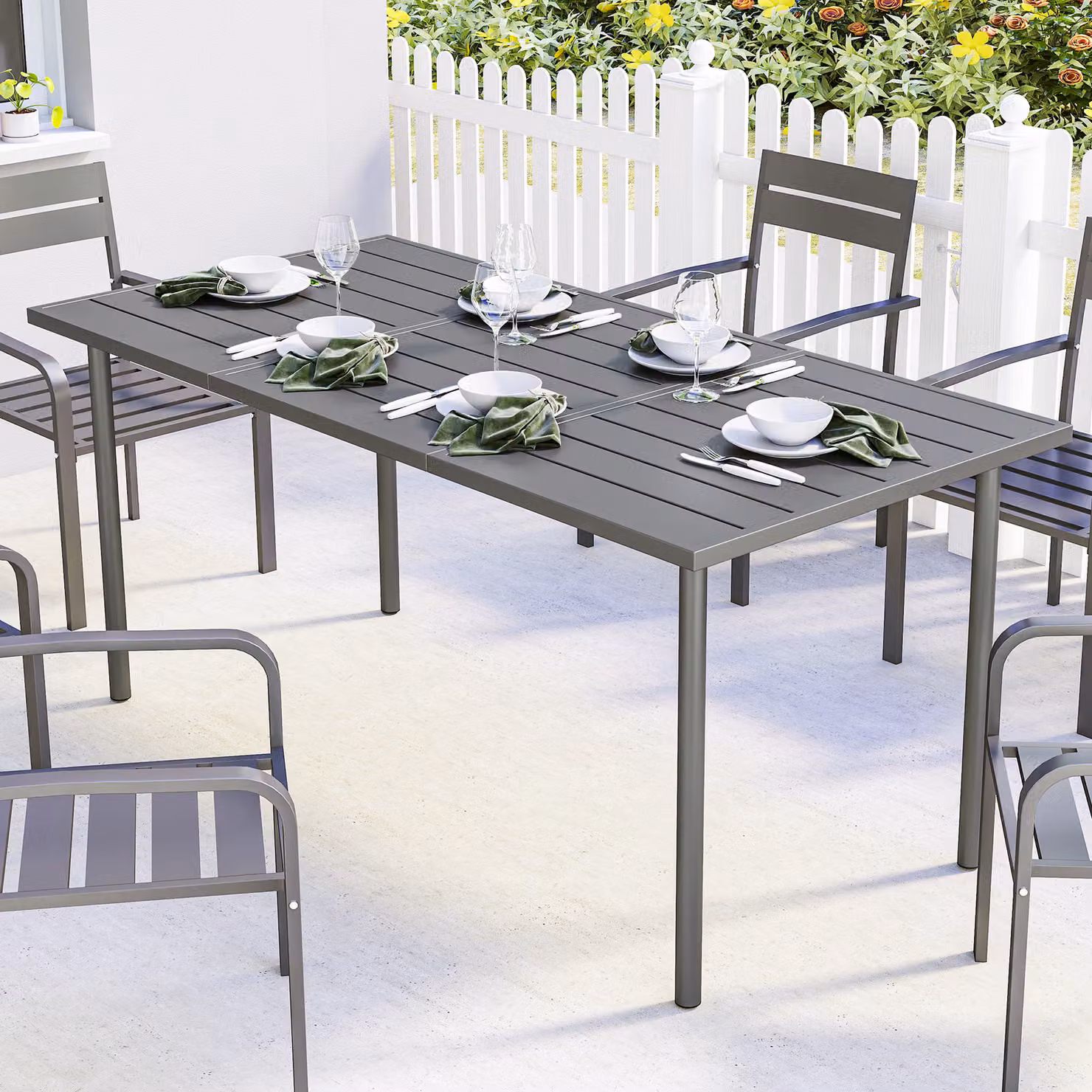Outsunny Extendable Rectangular Garden Dining Table in Grey Powder Coated Steel, W: 165 cm, D: 80 cm, H: 74 cm – 2