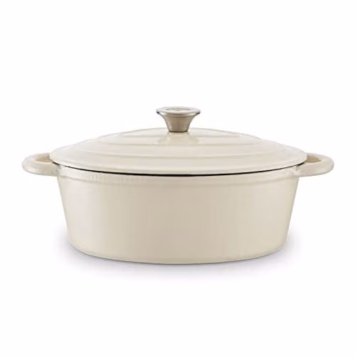 Barbary & Oak Oval Cast Iron Casserole Dish with Enamel Interior, 29 cm, Camembert Cream – 1