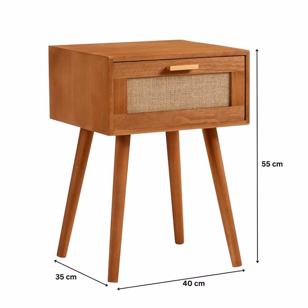 FORGEVIO Brown Textured Pine Bedside Table with Scandinavian Style Legs – 2