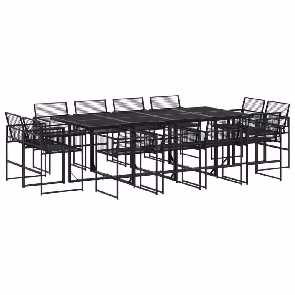 Berkfield Home Beautiful 13 Piece Black Poly Rattan Garden Dining Set with Glass and Metal Details – 2
