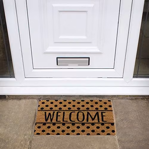 JVL Welcome Spots Eco-Friendly Coir Door Mat with Non-Slip Latex Backing, Brown, W: 60.0 cm, D: 40.0 cm, H: 1.0 cm – 2