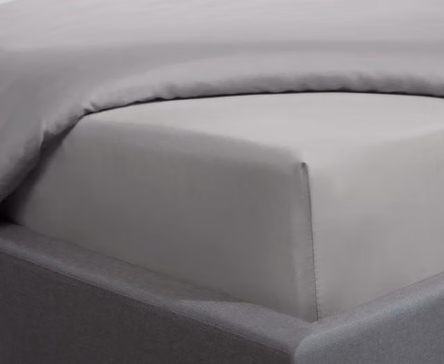 Smart Living 300 Thread Count 100% Cotton Mako Satin Anti-Allergy Fitted Sheet in Silver, W/D/H: 90 x 200 cm