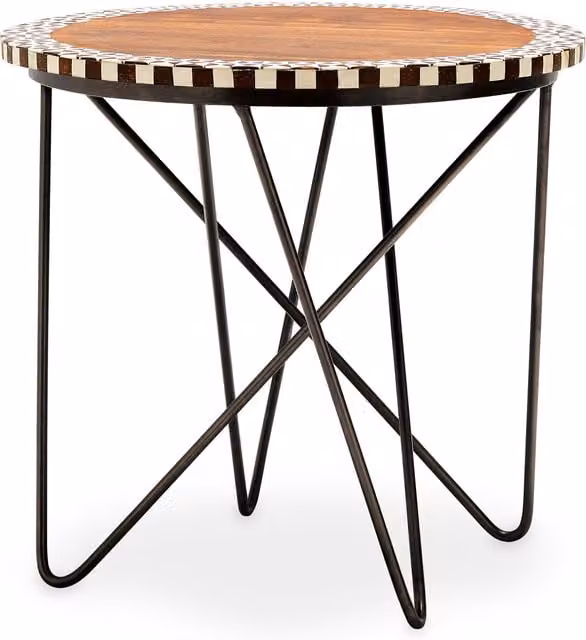 Orsina Modern Round Acacia Wood Side Table with X-Frame Base, W/D/H: 60 x 60 x 60 cm