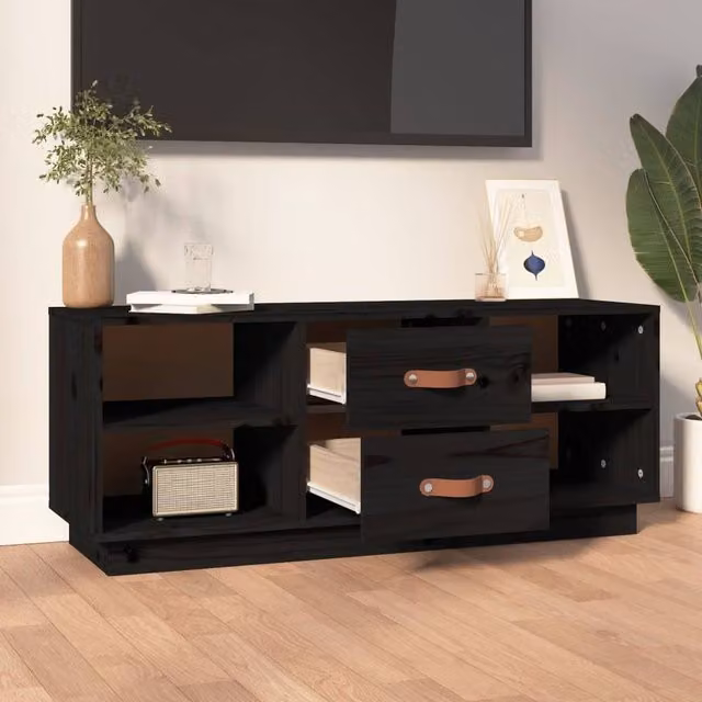 Berkfield Home Black Solid Wood Pine TV Cabinet W/D/H: 100 x 34 x 40 cm