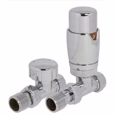 Towelrads Round Straight TRV and Lockshield Radiator Valve Set in Chrome