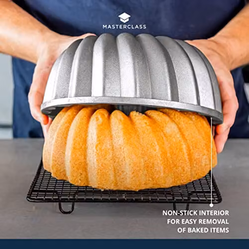 MasterClass Non-Stick Cast Aluminium Round Cake Tin with Decorative Swirl Design, Grey, 24cm – 4