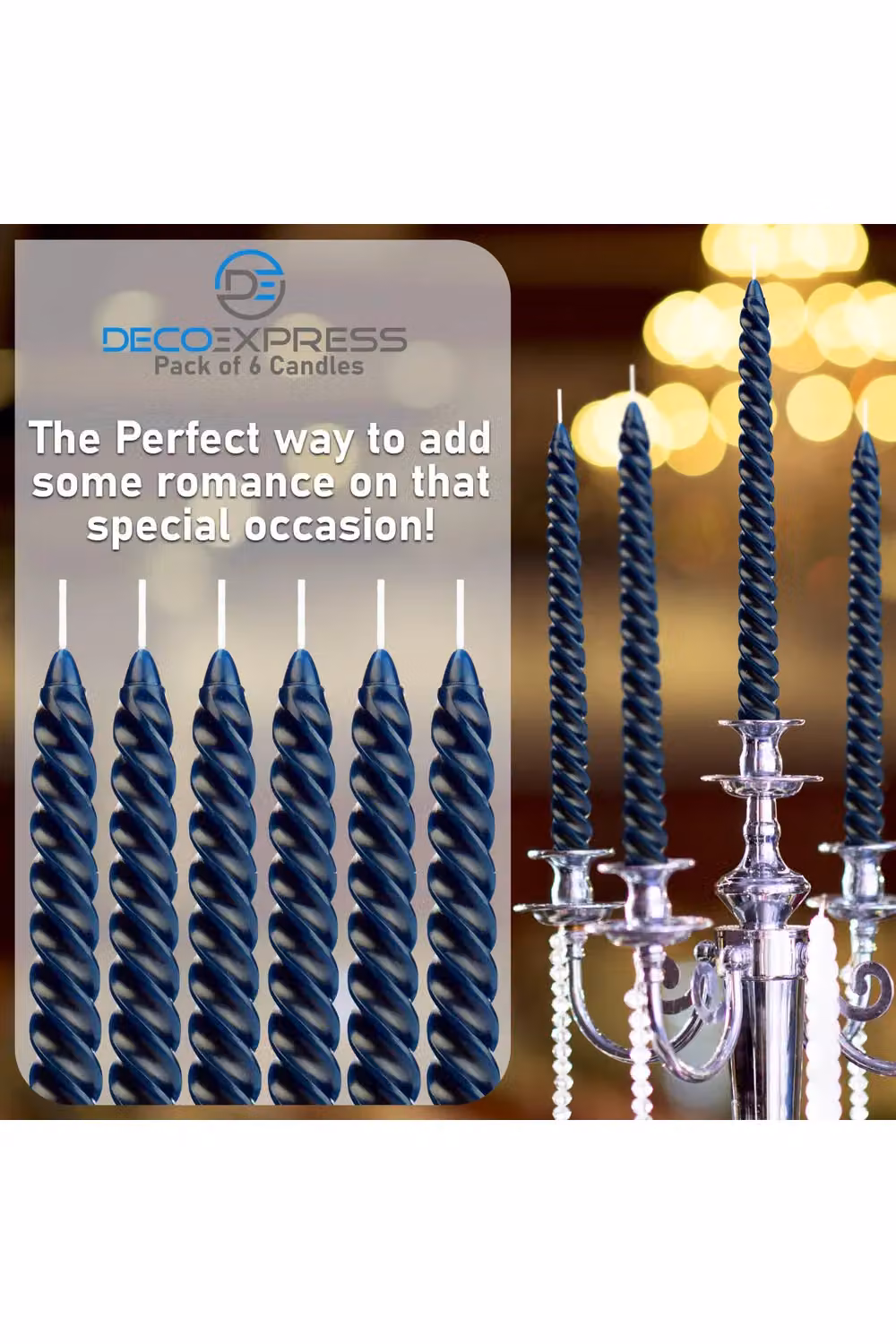 Deco Express Blue Twisted Candles, Pack of 6 – 3