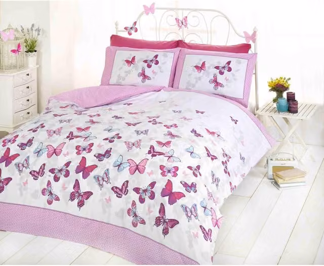 Rapport Modern Nature Graphic Reversible Duvet Cover Set in Pink, Purple, Blue and White, W/D/H: 90 x 200 cm