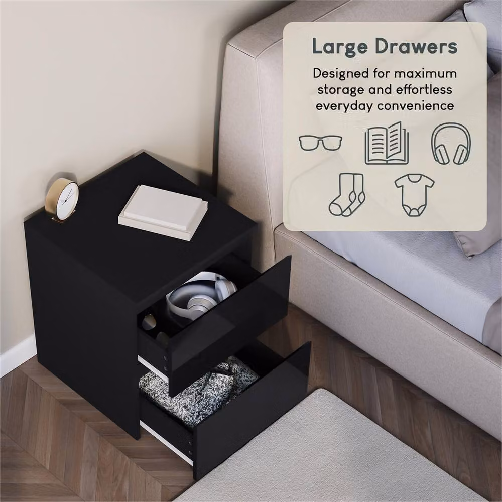 SPETLEK Modern 2 Drawer Black Bedside Chest of Drawers – 2