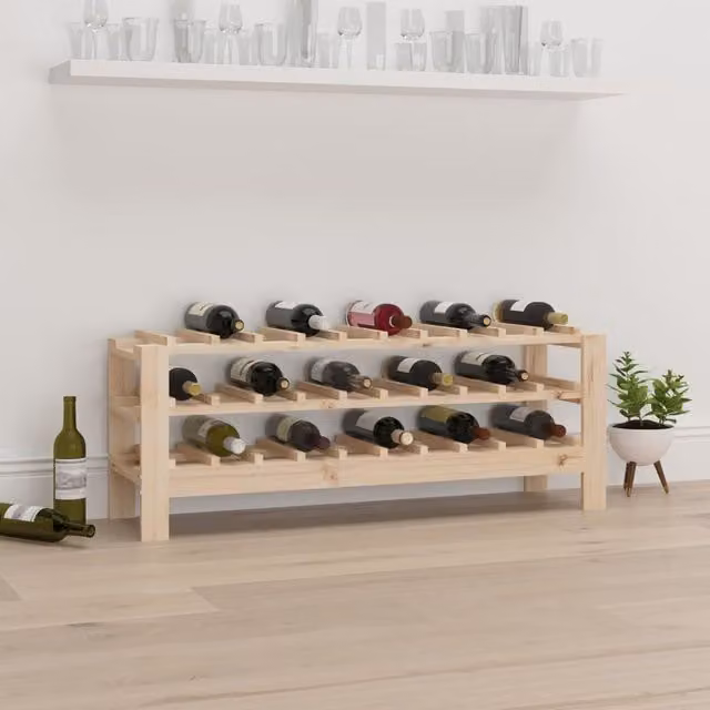 Berkfield Home Rustic Solid Wood Pine Wine Rack, Brown, W/D/H: 109.5 x 30 x 42 cm – 1