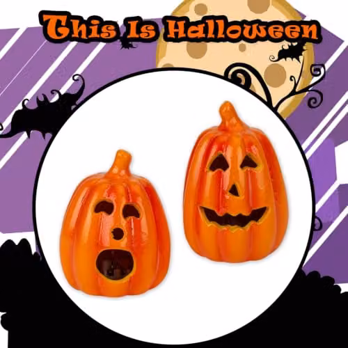 VFM e-Store Halloween LED Pumpkin Tabletop Decorations, 2 Pack, Orange and Multicolour – 6