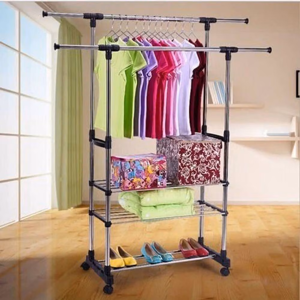 SPETLEK Adjustable Mobile Clothes Rack with Wheels in Silver – 2