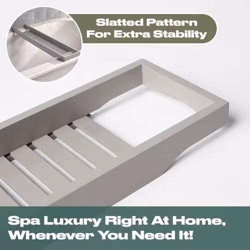 OHS Bamboo Bath Tray Caddy in Grey – 3