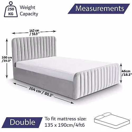 Home Treats Double Ottoman Bed Frame with Pocket Sprung Mattress in Grey Velvet Upholstery, W/D/H: 142 x 101 x 204 cm – 2