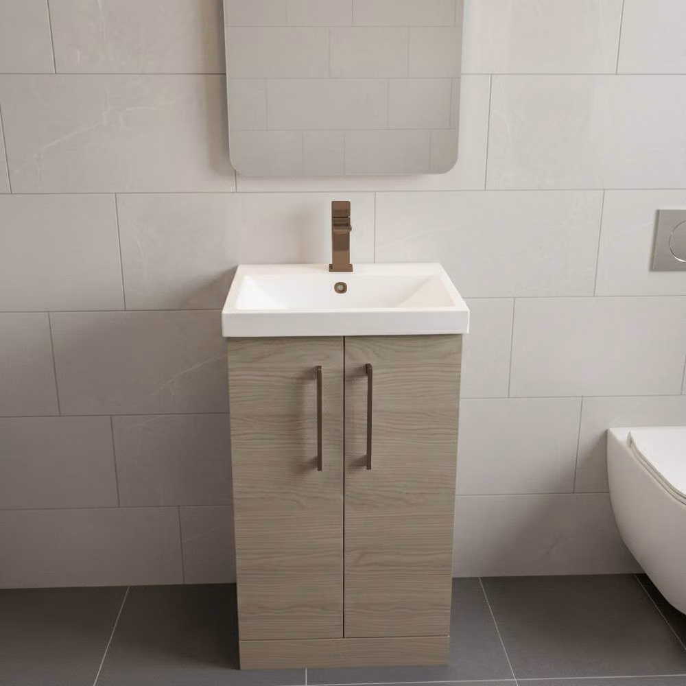 Balterley Modern Bathroom Vanity Unit with Basin and Soft Close Doors in Solace Oak Brown, W: 50 cm, D: 45 cm, H: 84 cm – 2