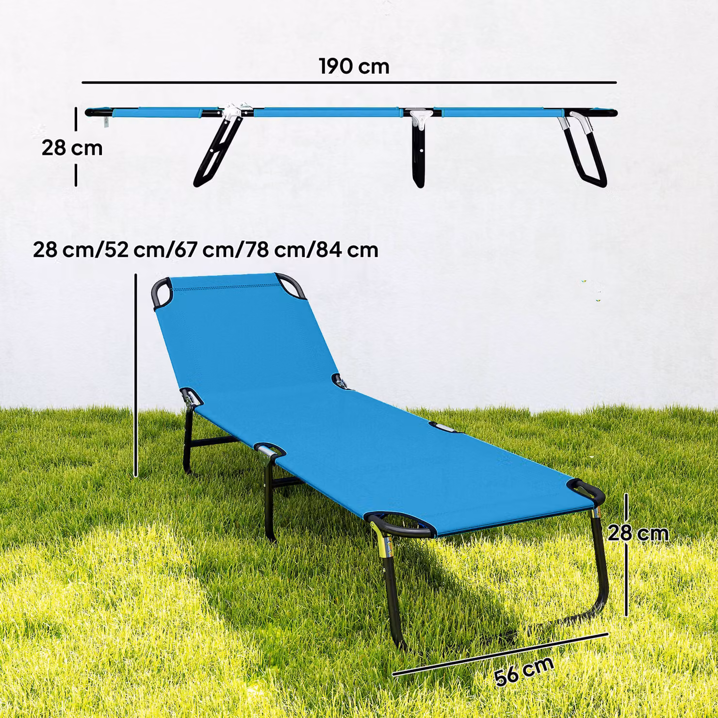 Outsunny Garden Sun Lounger with Five-Position Backrest in Blue – 3