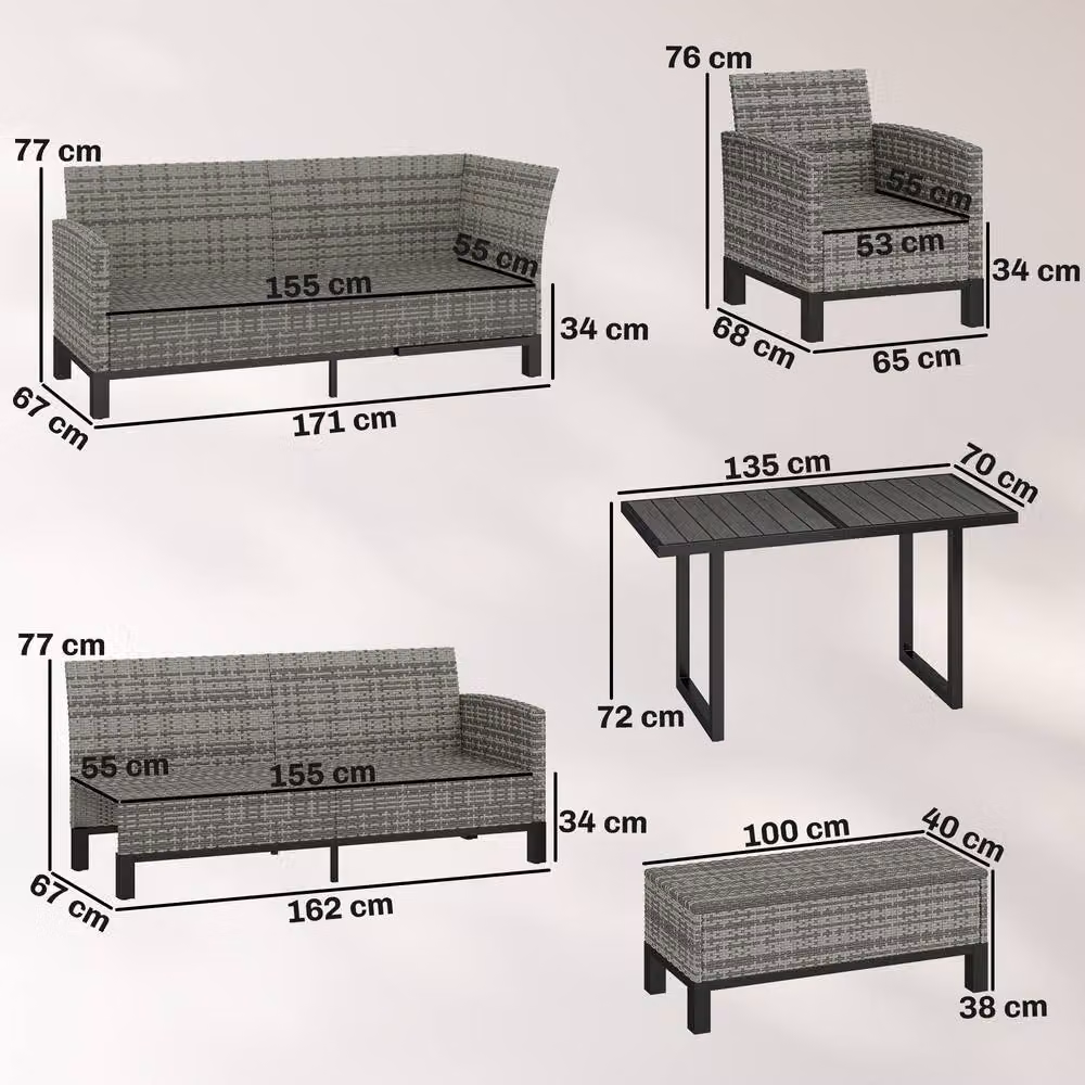 OUTSUNNY Rattan Garden Furniture Sofa and Outdoor Dining Set for 9 Adults, Dark Grey – 3