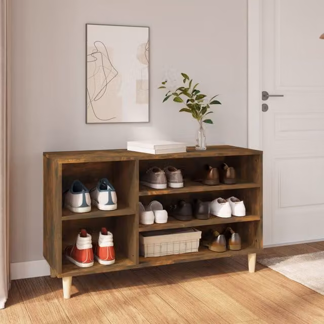 Berkfield Home Smoked Oak Shoe Cabinet in Brown with Integrated Seat, W/D/H: 102 x 36 x 60 cm – 1