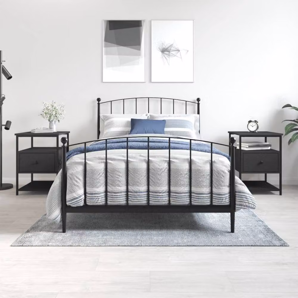 Berkfield Home Set of 2 Black Modern Bedside Cabinets, W/D/H: 40 x 42 x 56 cm – 2