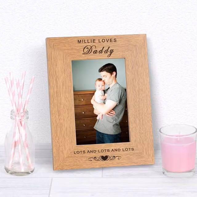 Uniqueful Men's Personalised Love Daddy Wood Photo Frame, Brown, W/H: 17.8 x 12.7 cm