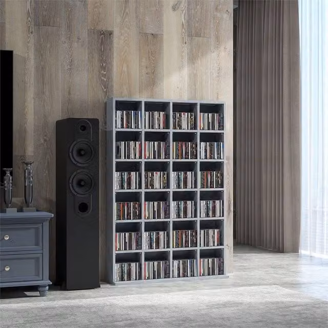 EONLION Grey Storage Shelf with Adjustable Shelves and Media Compartments, Width: 100 cm