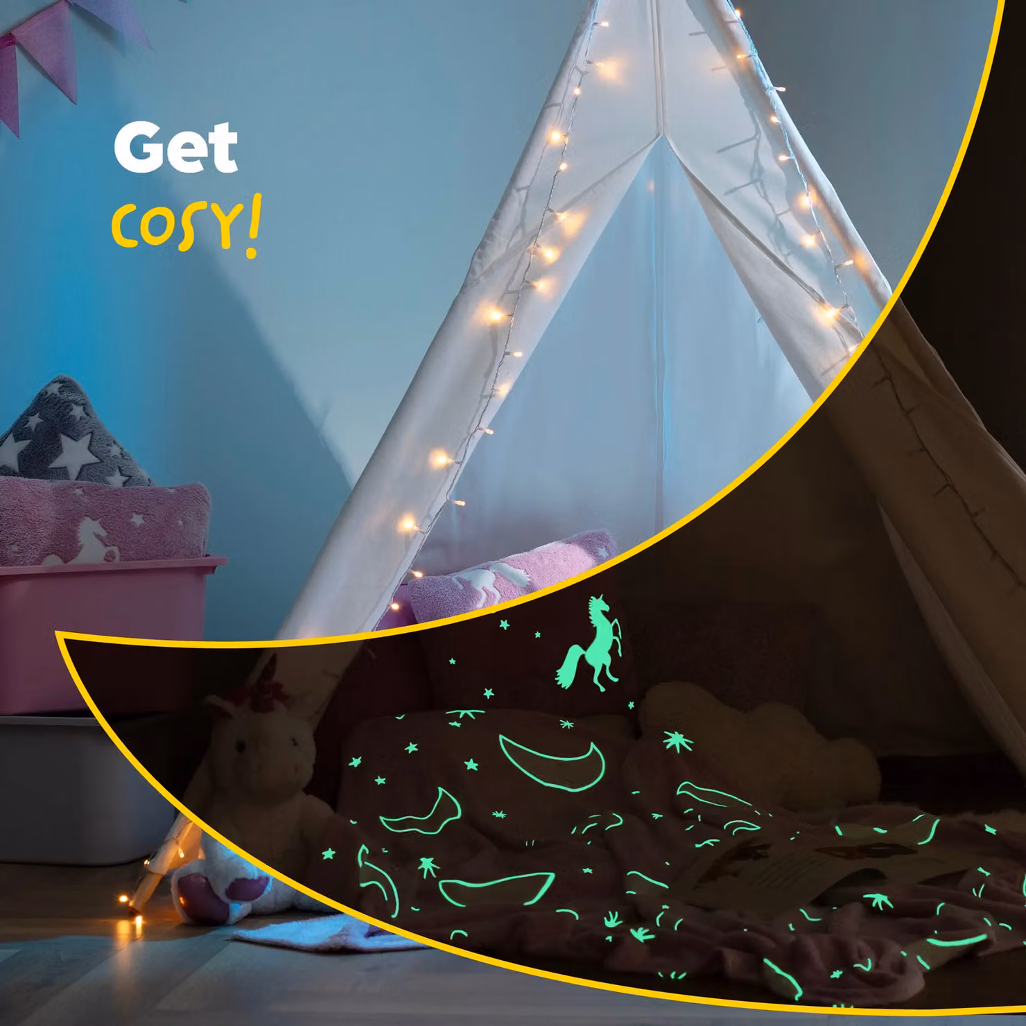 Wicked Gizmos Glow in the Dark Fleece Throw Blanket with Moon and Stars Design in Grey and Dark Pink, W/D/H: 152 x 127 cm – 3