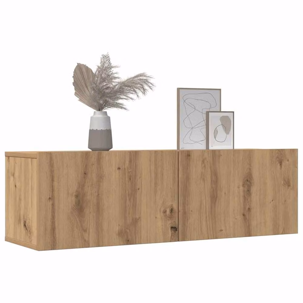 Berkfield Home Artisan Oak Wall-Mounted TV Cabinets, 2 Piece Set, Brown, W: 100 cm, D: 30 cm, H: 30 cm – 3