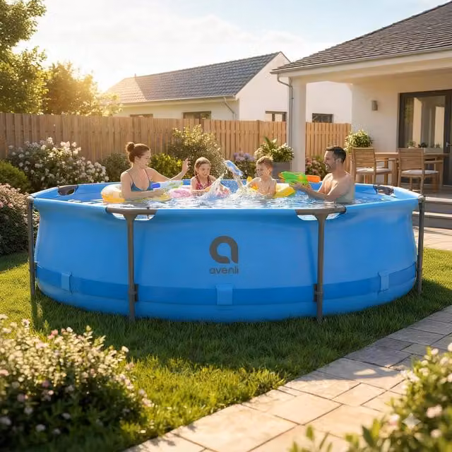 Avenli Blue Round Frame Pool Set with Pump, Diameter: 305 cm