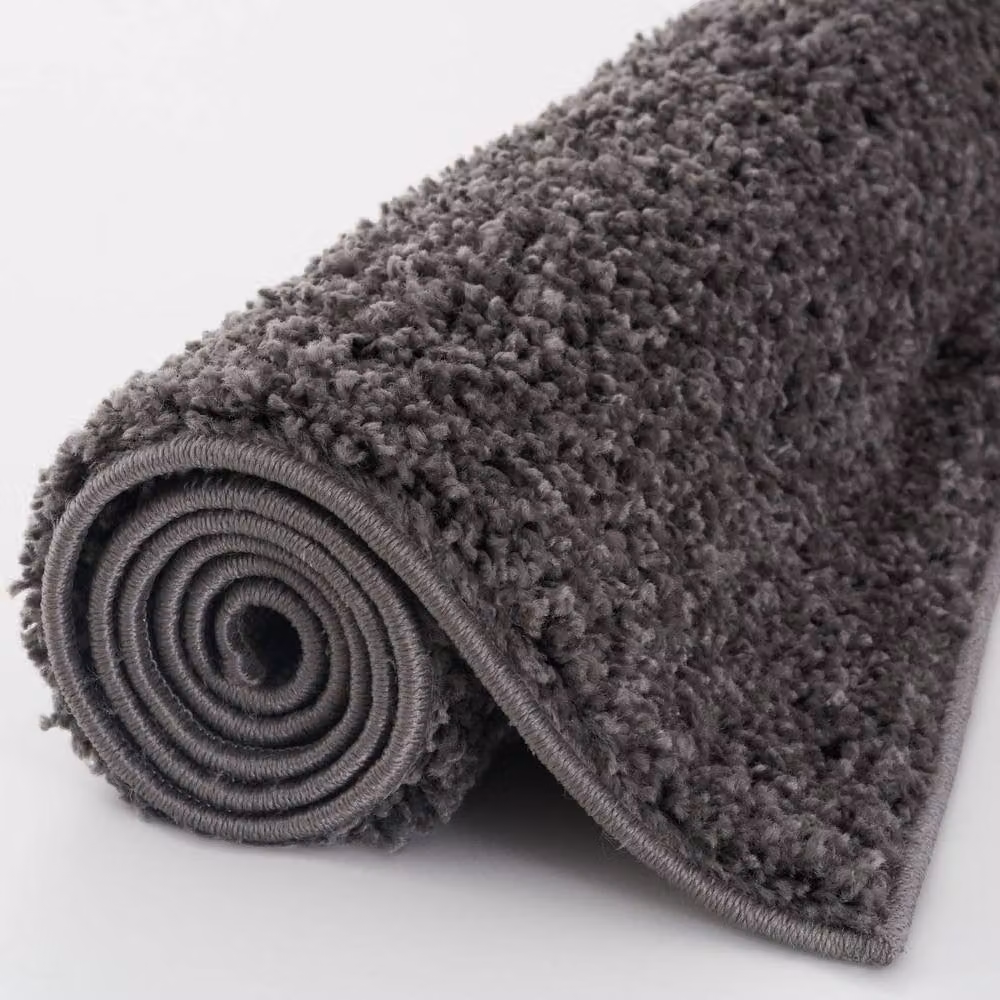 THE RUGS Soft Plain High Pile Shaggy Round Rug in Dark Grey, Diameter: 120 cm – 4
