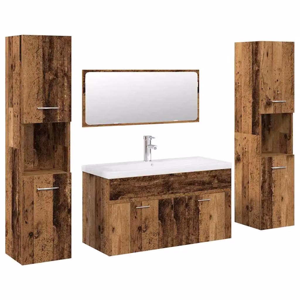 Berkfield Home 5 Piece Vintage Bathroom Furniture Set in Brown Old Wood – 2