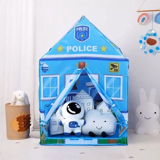 Komore Blue Polyester Portable Kids Play Tent Police House