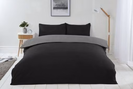 New Edge Blinds Brights Reversible Microfibre Duvet Cover in Black, W: 180 cm x D: 200 cm